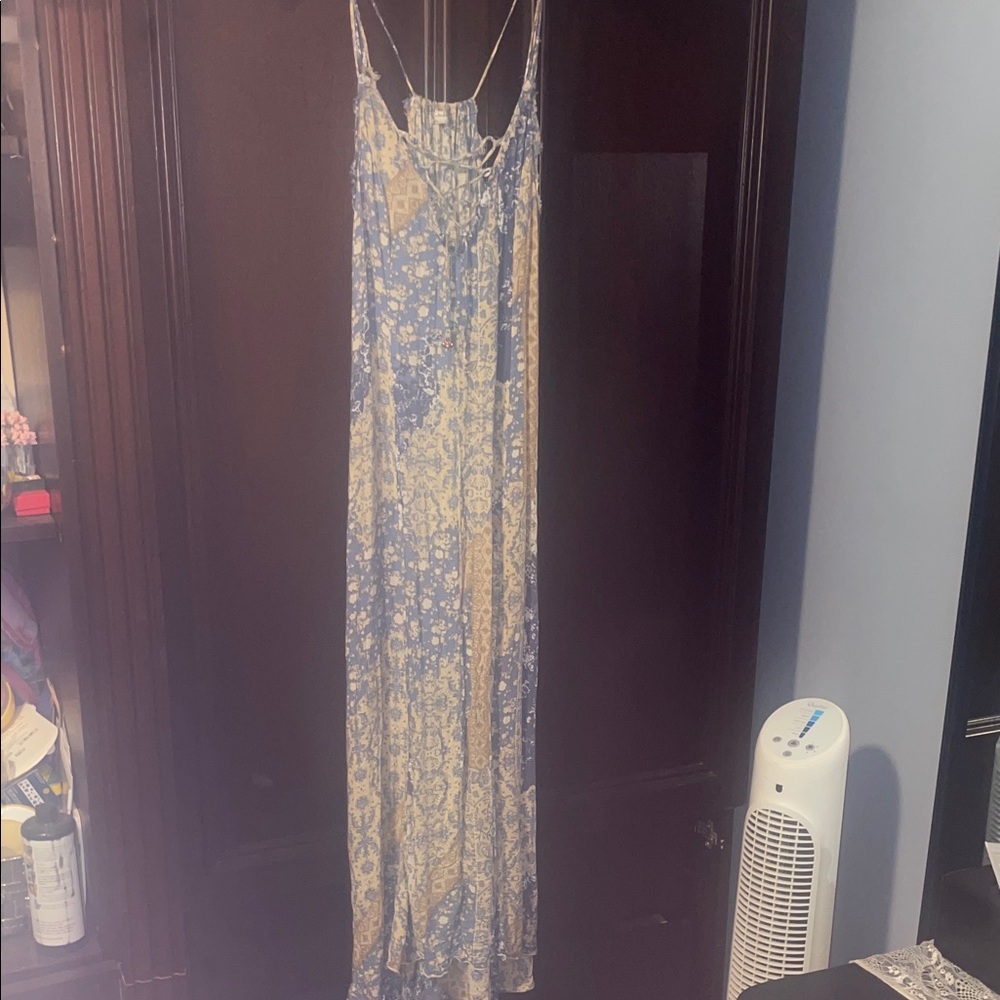 Free People Blue and Cream Work of Art Maxi Dress